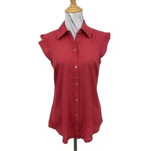 Express Shirt Womens XS Extra Small Deep Rose Button Up Pleated Flutter Sleeve
